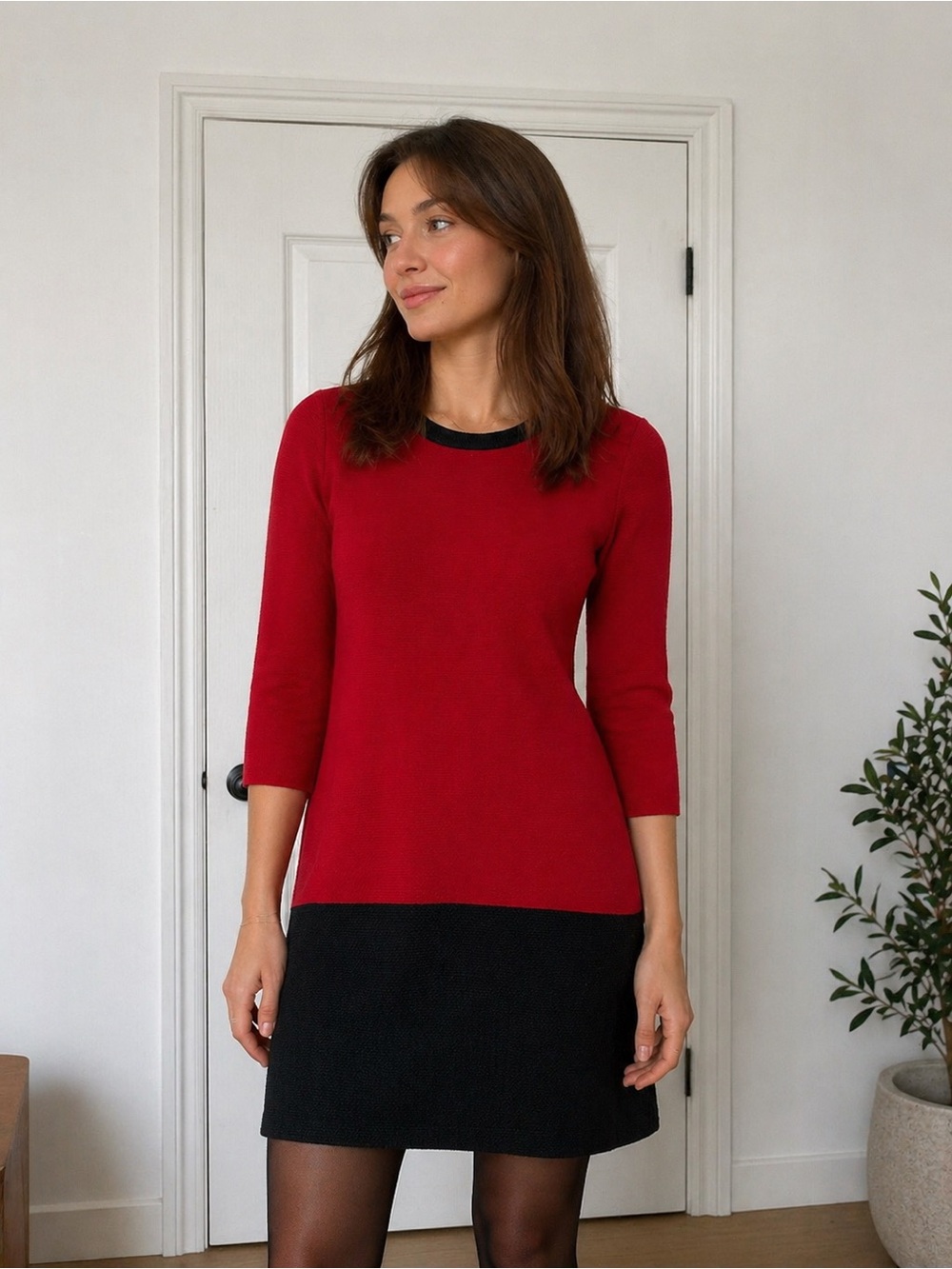 Banana Republic Red and Navy Colorblock Long Sleeve Sheath Dress